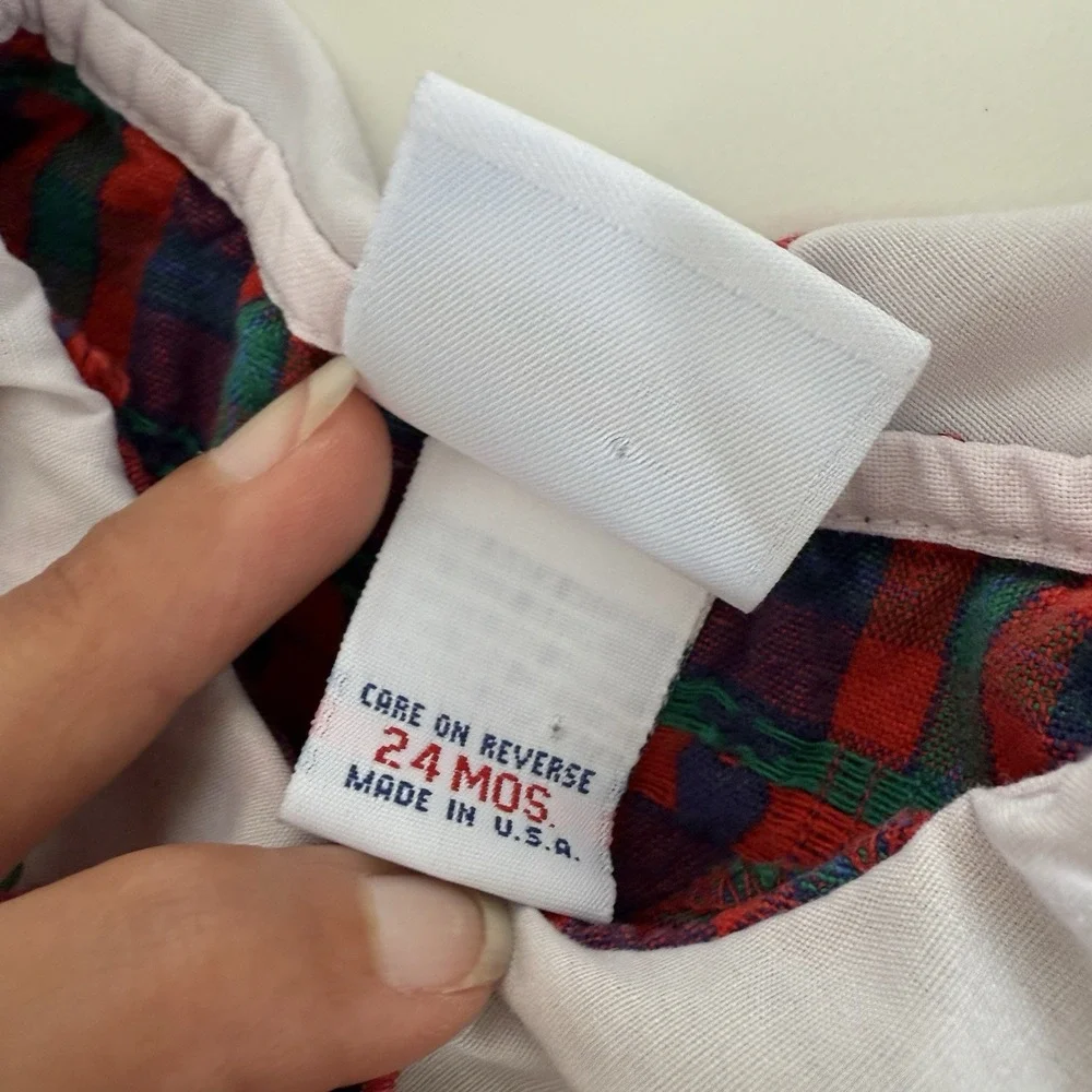 Vintage OshKosh B'Gosh Plaid Apple Print Romper Girls 24 months Cottage core USA